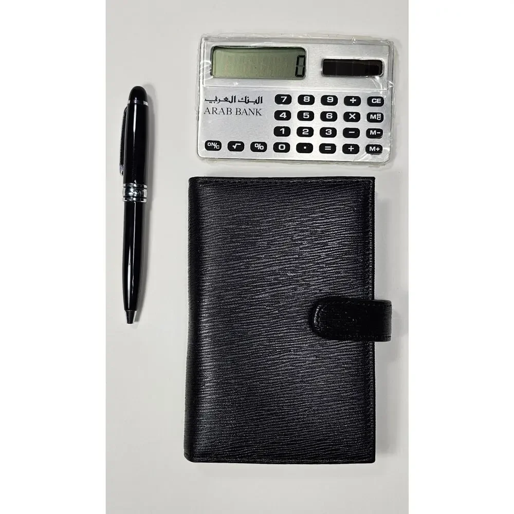 Vintage Arab Bank Executive Pocket Planner Set - Leather Wallet Pen & Calculator